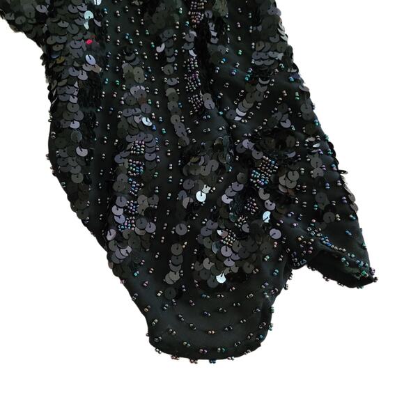 St. Eve Milano Black Long Sleeve Subtle Iridescent Sequin Beaded Scallop Hem Top - Picture 9 of 11